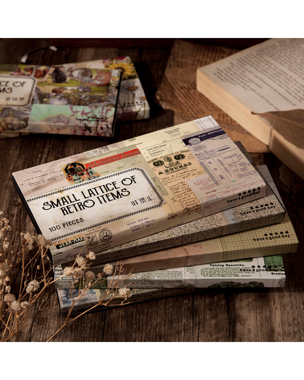 Dimi 100Pcs/Pack Small Lattice Retro Items Material Paper Vintage Scrapbooking Sticker Bag Diary Album Junk Journal Pla front-0