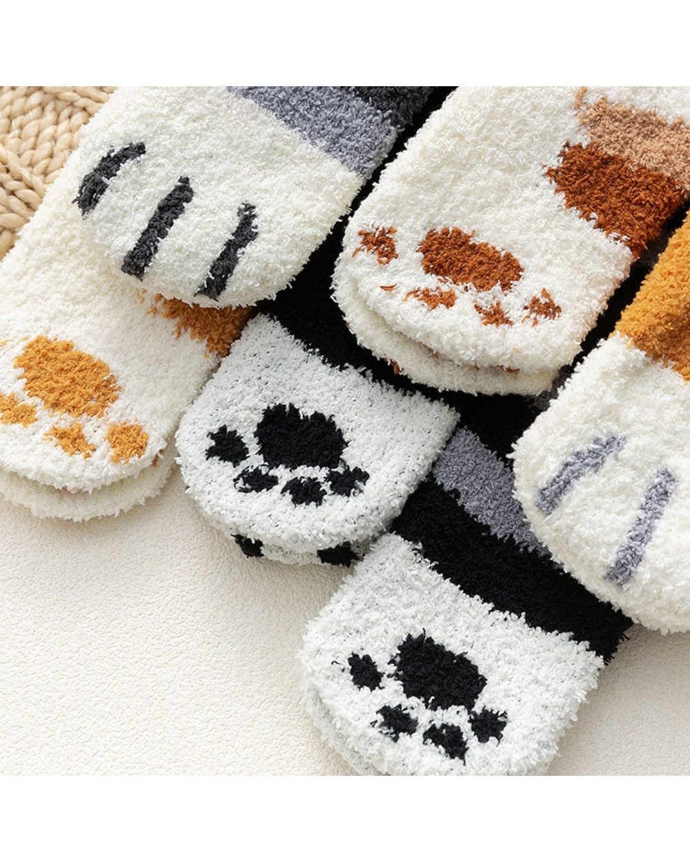 Funny Cute Women's Cat Paw Socks Plush Short Socks Thicken Leg Wammer Sleeping Floor Sox Soft Gift For Female front-5