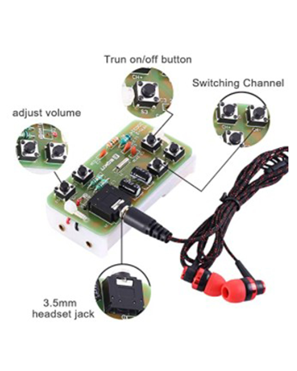 Diy Kit Fm Stereo Radio Module W/ Headset Adjustable 76-108Mhz Yfm-2 Wireless Receiver Dc 3V For Soldering Practice Ele front-1