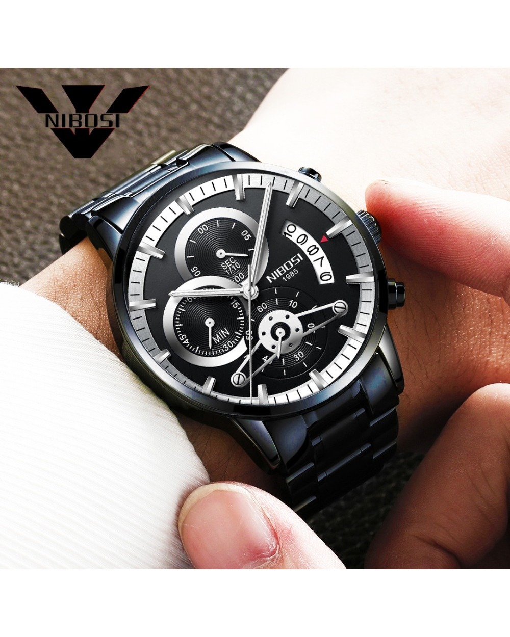 Nibosi Quartz Watch Men Gold Black Mens Watches Top Brand Luxury Chronograph Sports Watches Luminous Waterproof Relogio front-2