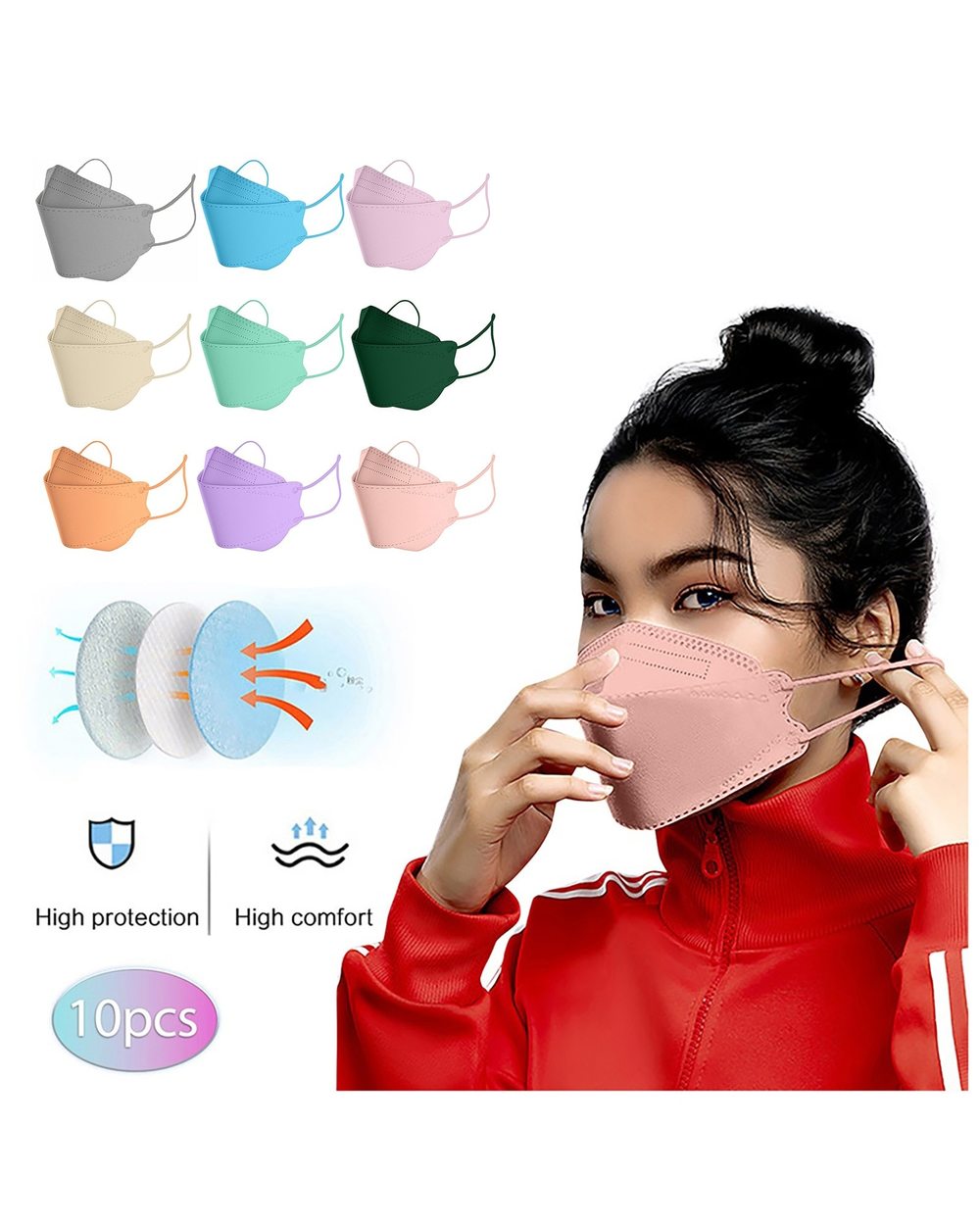 10/50pcs Mascarillas Desechables Adult Outdoor Fish Non Woven Face Mask 4-ply Face Masks front-1