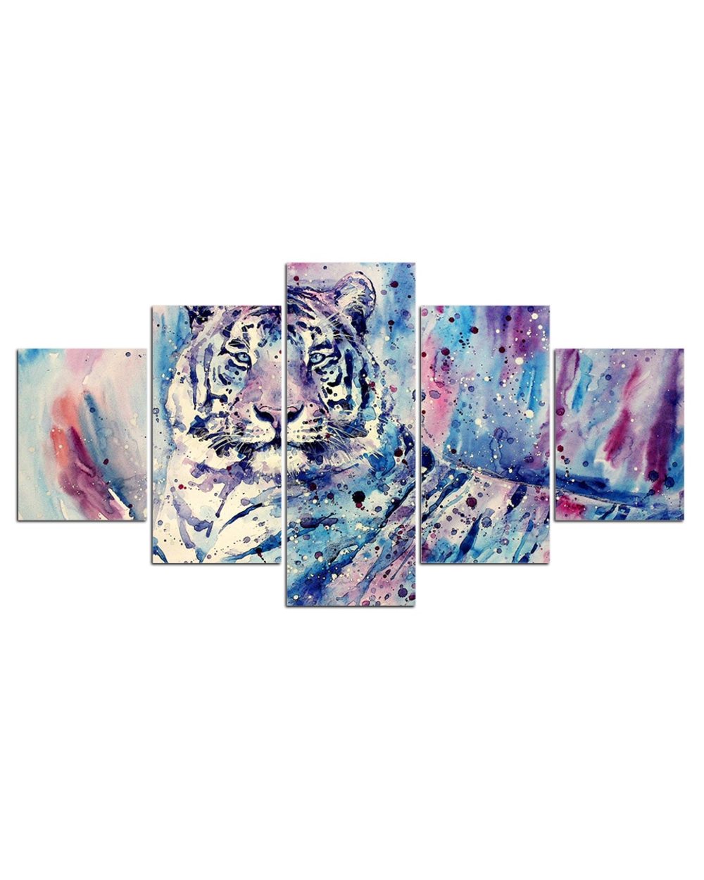 Animals Tiger Blue Purple Pink Tone Painting Print Animal 5 Panel Canvas Art Wall Decor front-1