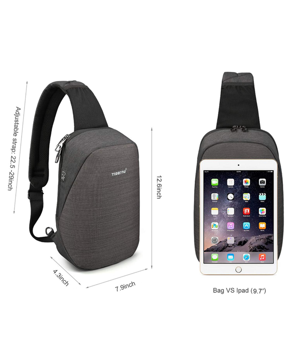 Tigernu Fashion Men Male Chest Bags Casual Splasroof 9.7 Inch Chest Bag For Male Chest Bags Black Men front-3