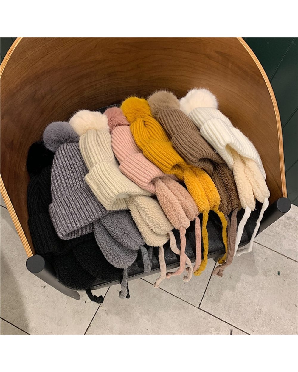Children Winter Cap New Fashion Wool Windproof Warm Earflaps Cotton Cute Knitted Cashmere Hat With Pompoms 3-8 Year front-5