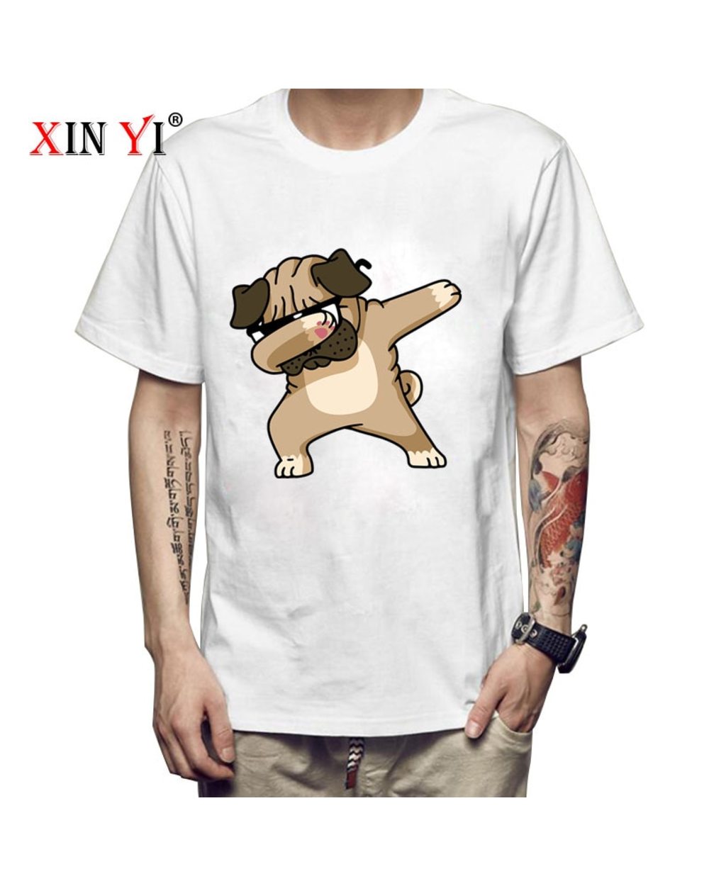 T-shirt Top Quality 100% cotton Pug printing casual loose o-neck tshirt men tshirt cool t-shirt male tee shirts top front-5