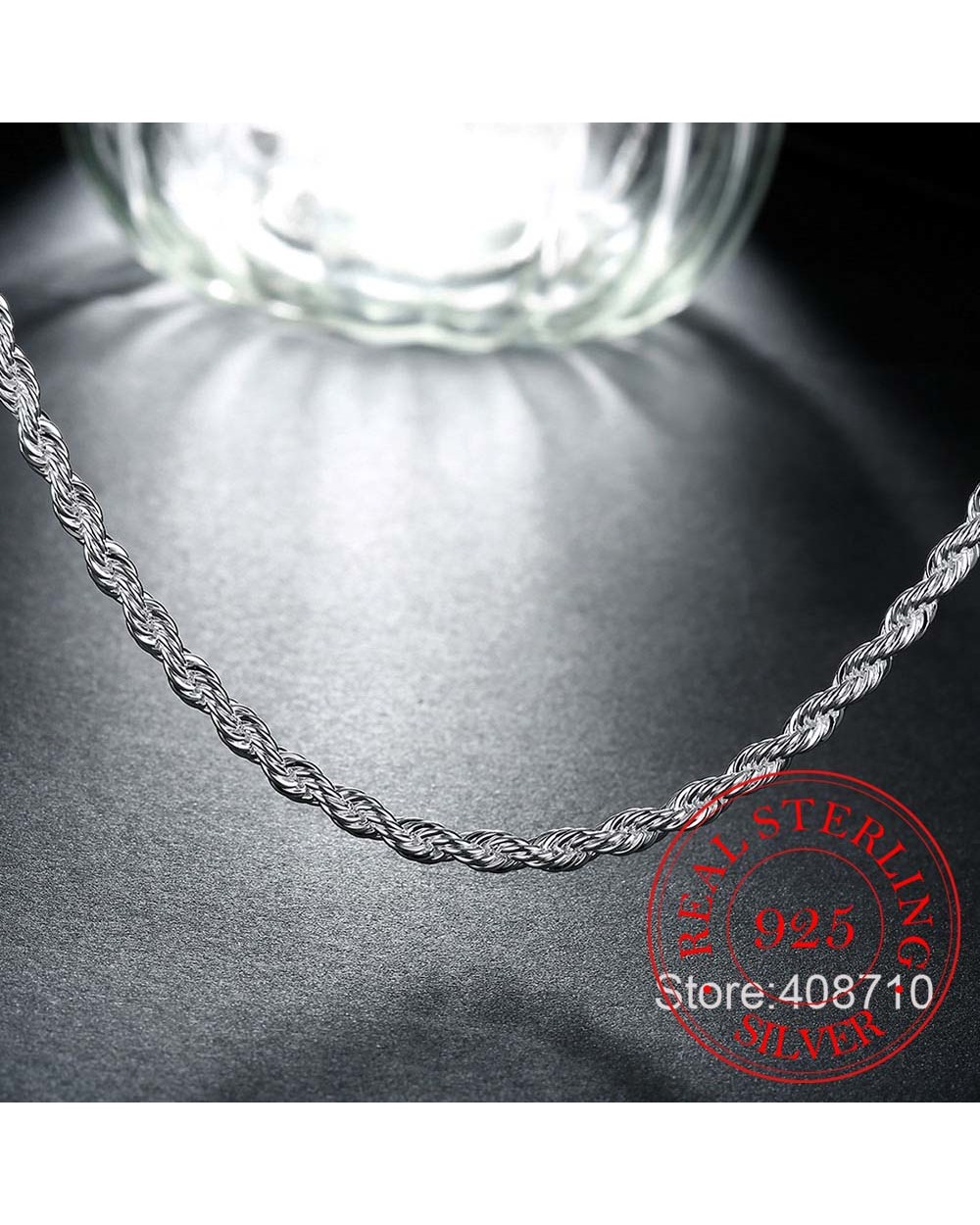 4Mm Twisted Chain 925 Sterling Silver Necklace Pendant For Women Men Vintage Jewelry front-5