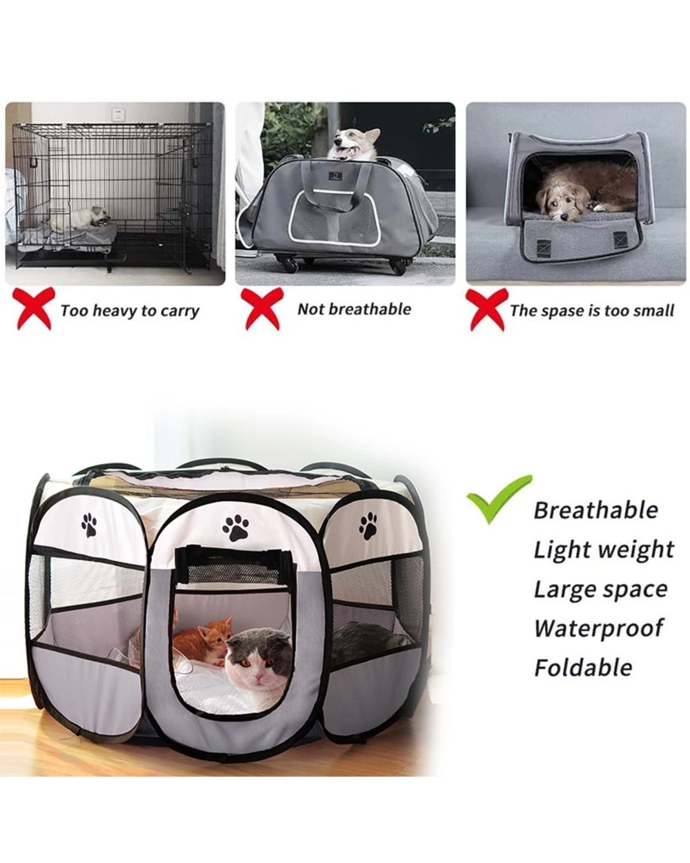 Portable Folding Pet Tent Dog House Octagonal Cage For Cat Tent Playpen Puppy Kennel Easy Operation Fence Outdoor Big D front-4