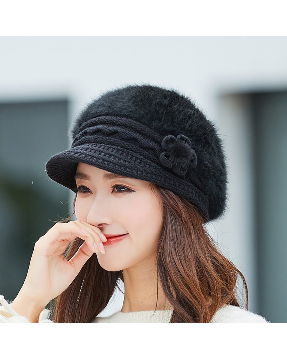 Winter Autumn Beret Hat For Women Wool Knitted Hat For Mom Rabbit Fur Beret Solid Fashion Lady Cap Fall Hat Female Cap front-5