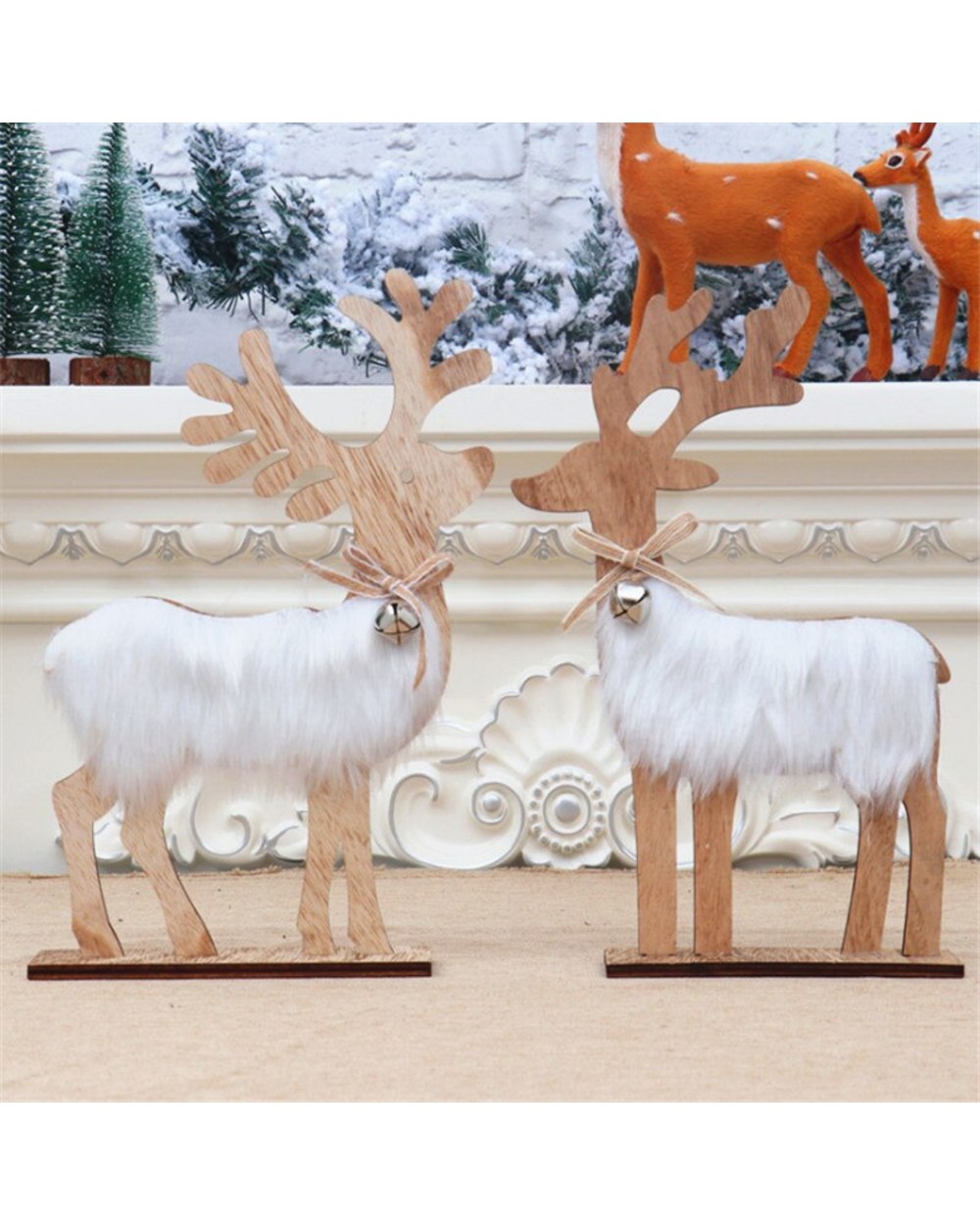 Christmas Ornaments Elk Male and Female with White Fluff Luminous Home Decoration Navidad 2022 Decoration Xmas front-3