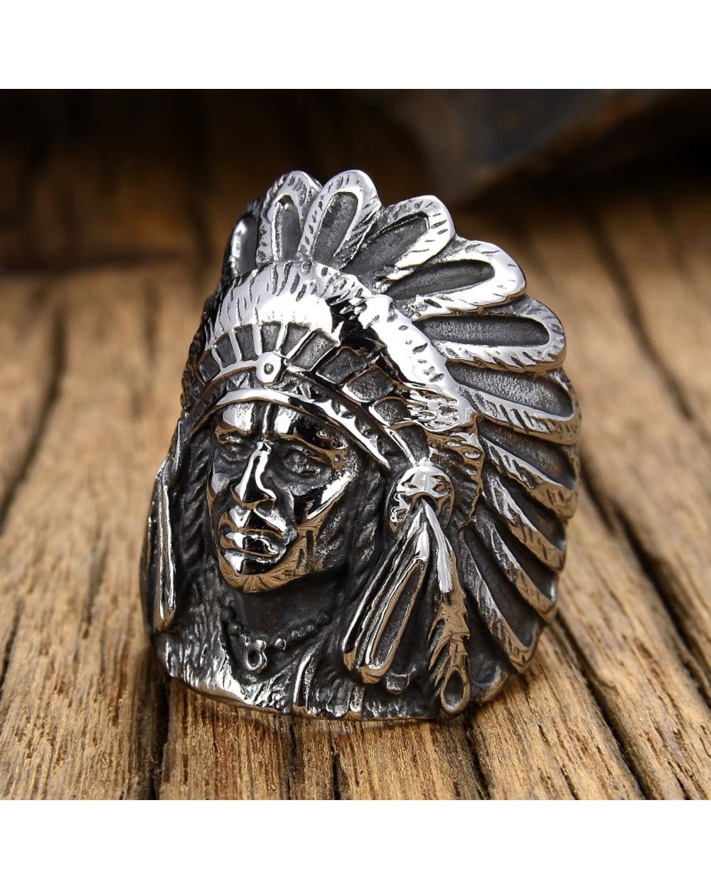 Detailed Indian Chief Ring Men's front-0