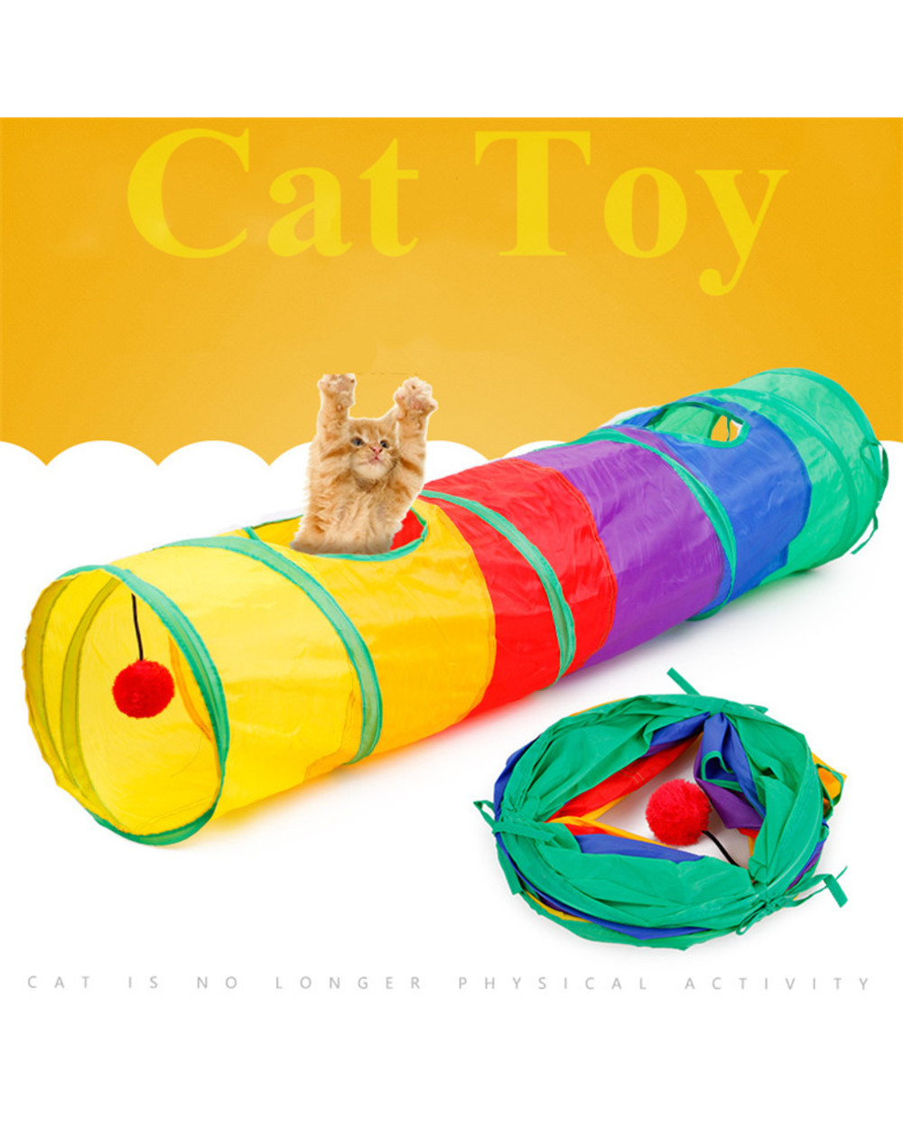 Indoor 2/3/4 5-Way Collapsible Cat Tunnel Tube Kitty Tunnel Bored Cat Pet Toys Peek Hole Toy Cat Puppy Kitty Kitten Rab front-4