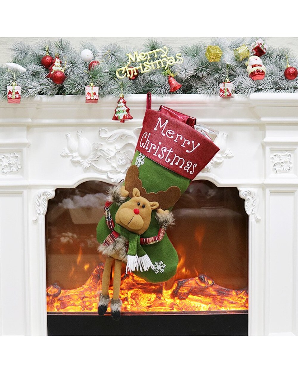 2022 New Fashion Santa Elk Fabric Gift Socks Christmas Lovely Gifts Bag For Children Fireplace Tree Christmas Decoration front-3