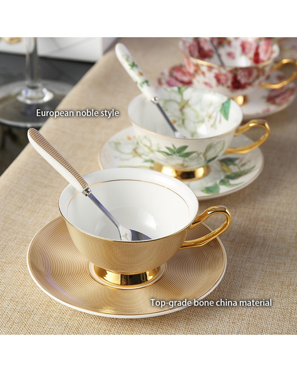 Europe Noble Bone China Coffee Cup Saucer Spoon Set 200ml Luxury Ceramic Mug Top-grade Porcelain Tea Cup Cafe front-1