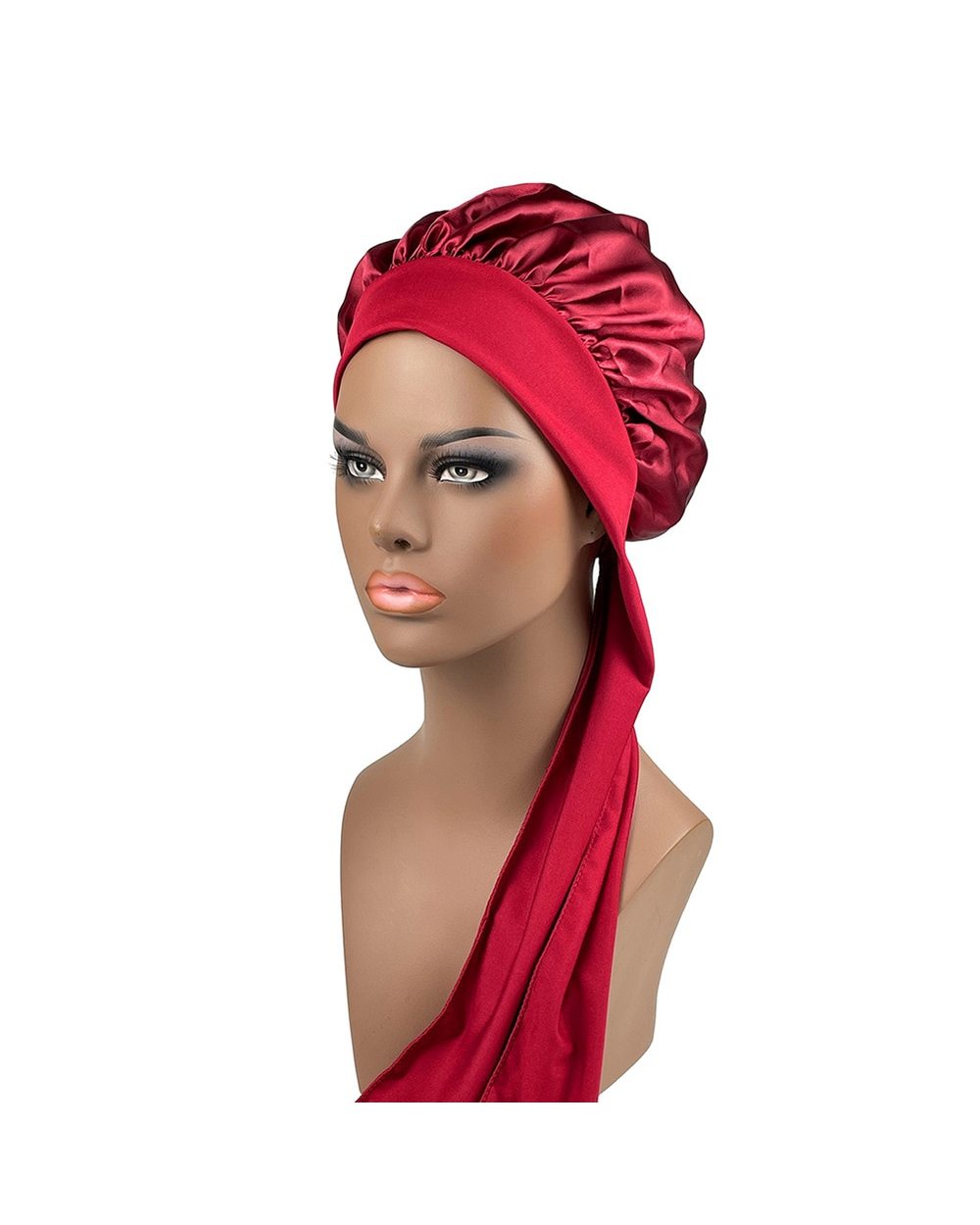 Women Satin Bonnet Spandex Wide Stretchy Band Long Tail Bonnet For Women front-3
