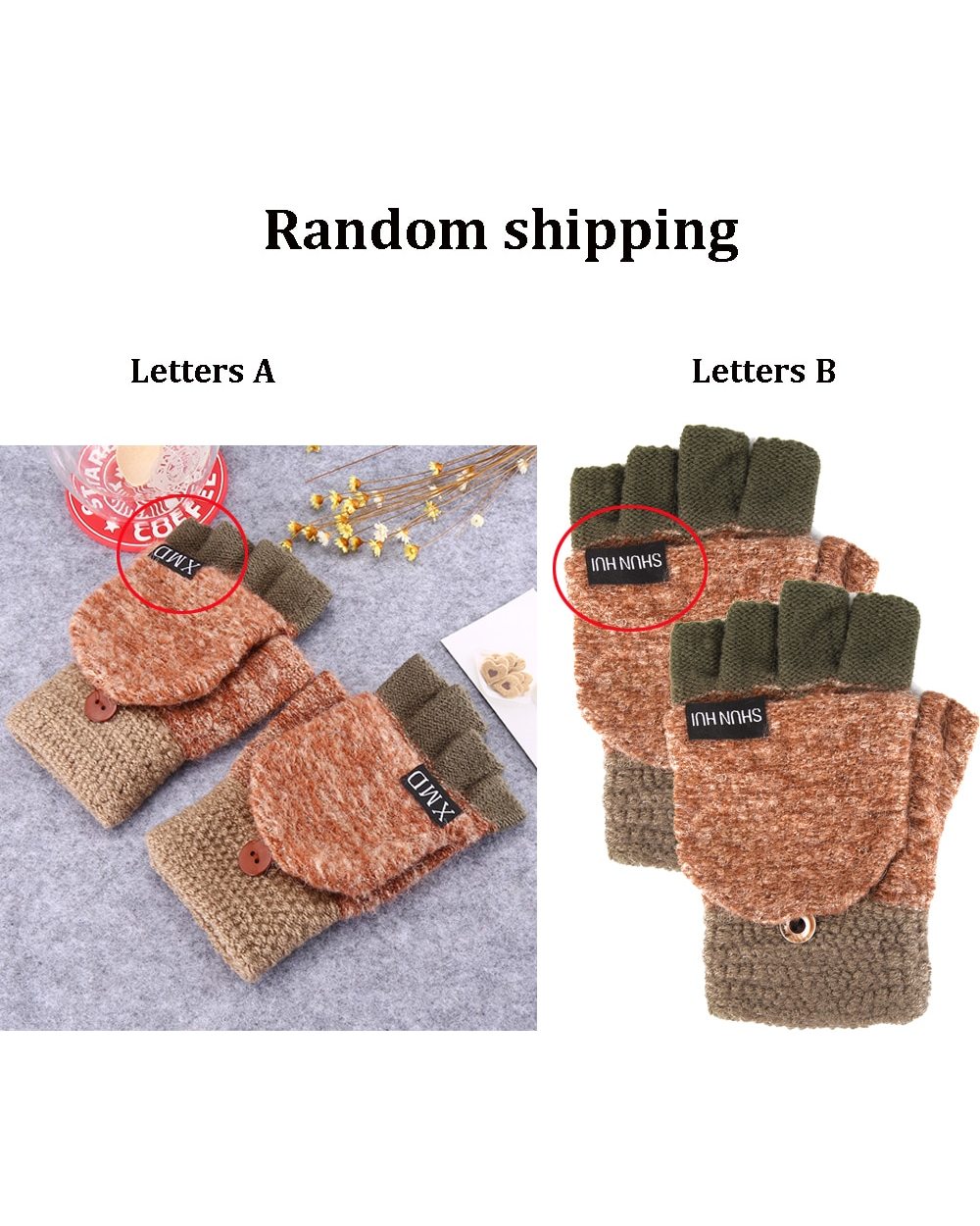 Women Knitted Flip Fingerless Gloves Exposed Harf Finger Mittens Winter Warm Thickened Glove Knitting Wool Touchscreen front-5