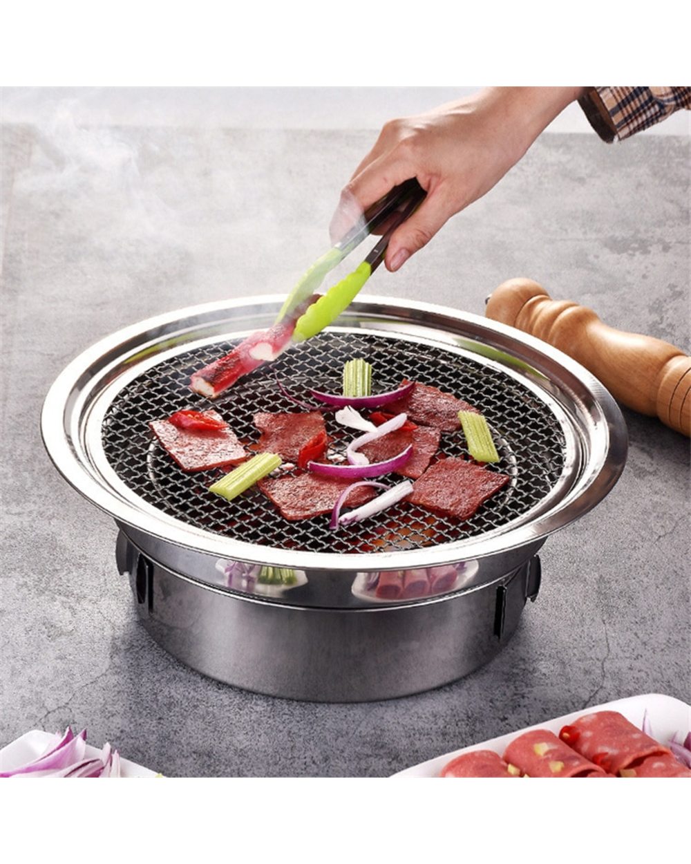 Stainless Steel Charcoal Barbecue Grill Korean Non-stick Outdoor bbq grill Round Carbon Barbecue Stove front-1