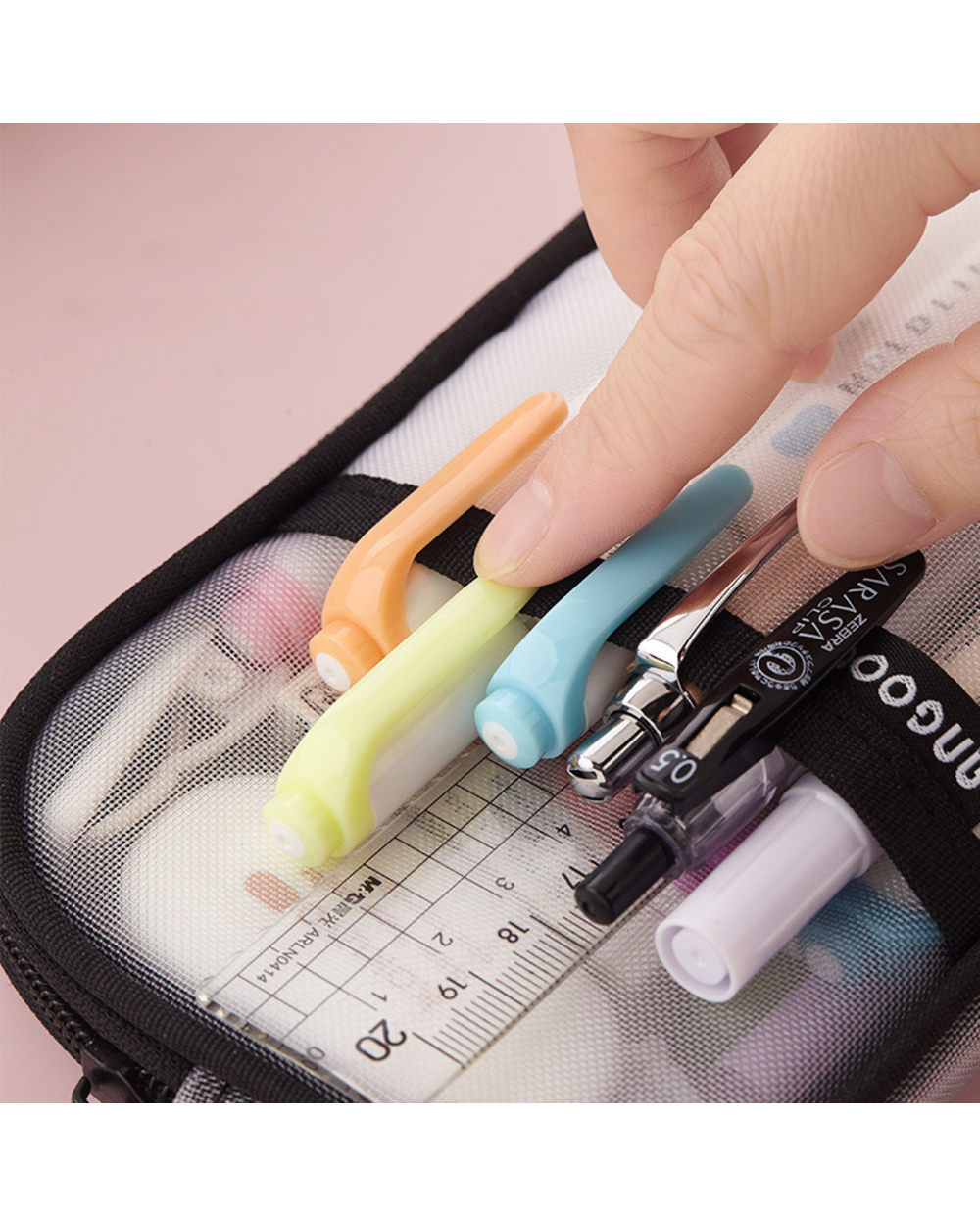 Transparent Mesh Pencil Case Creative Colored Pen Bag For Students High Quality Storage Pouch Stationery School Office front-2