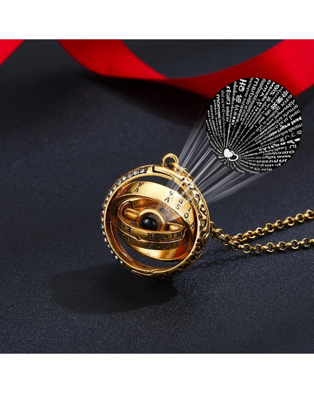 Openable Astronomical Ring Necklace 100 Languages I Love You Necklace for Women Valentine's Day Gift front-0