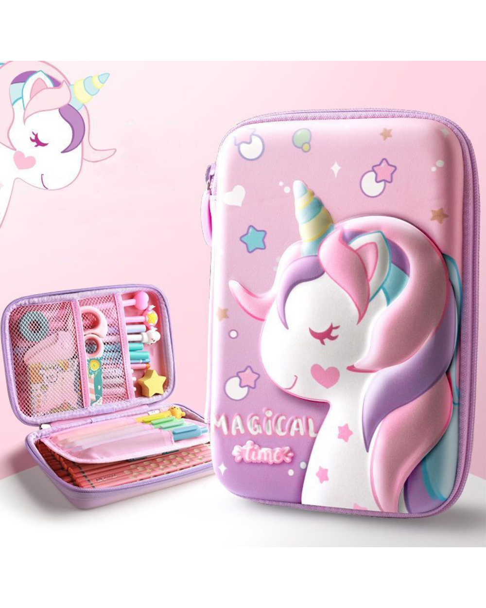 Creative 3D High Capacity Pencil Case Cute Storage Pen Box For Student Cartoon Unicorn Pen Bag Stationery Pouch School front-0