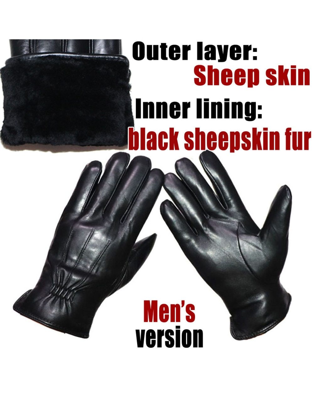 Deerskin Pattern Male Leather Gloves Sheepskin-Fur In One Gloves Female Goatskin Sheep Fur Wool Gloves Winter Thicke front-4