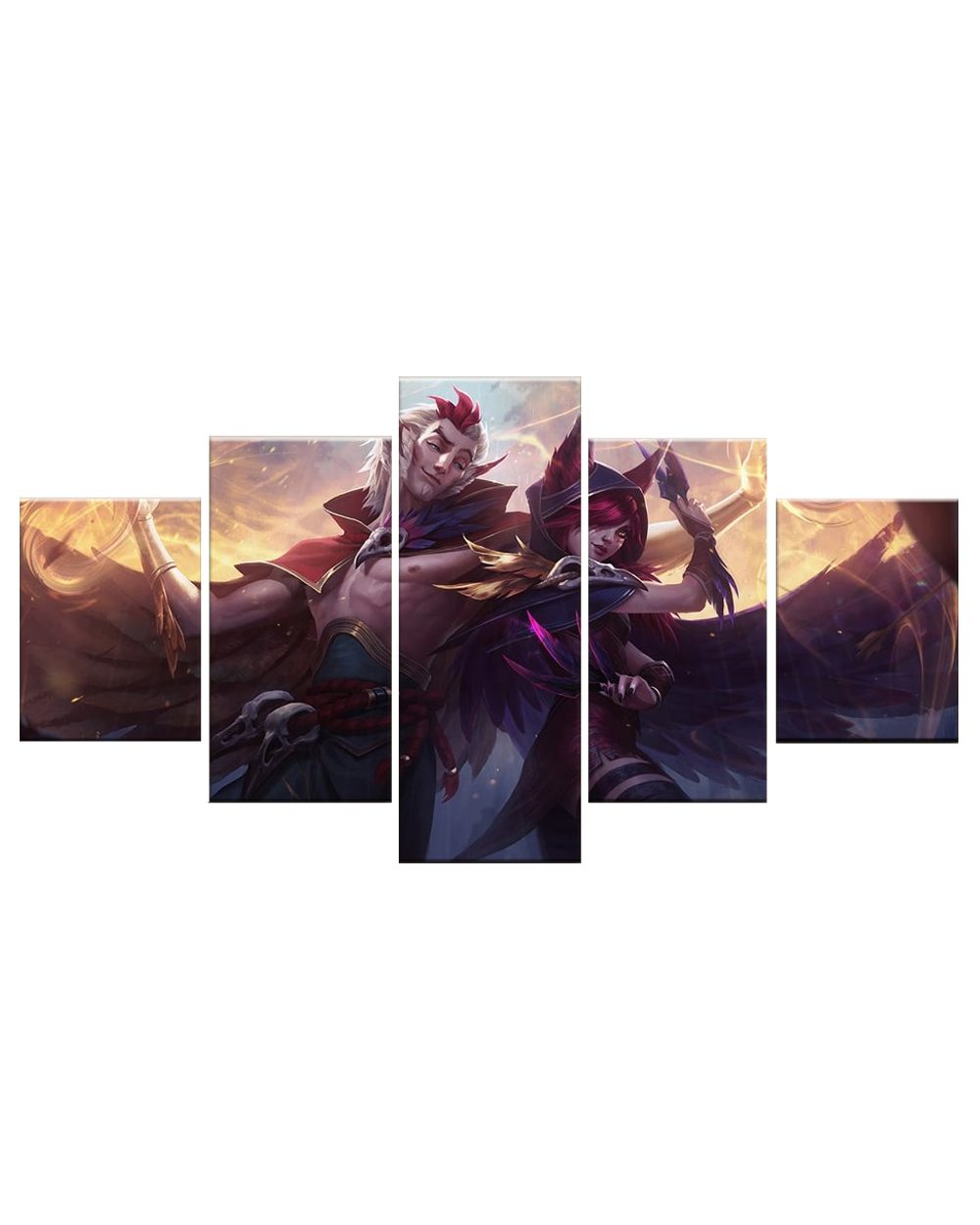 Xayah Rakan Picture Print Game 5 Panel Canvas Art Wall Decor front-2