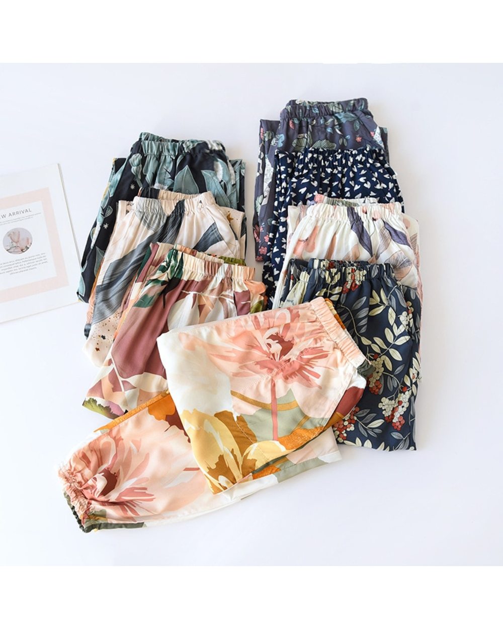 Summer Viscose Rayon Printing Women Pajama Bottoms Elastic Waist Ankle-Length Pants Sleep Wear Women Lounge Closing Pant front-0