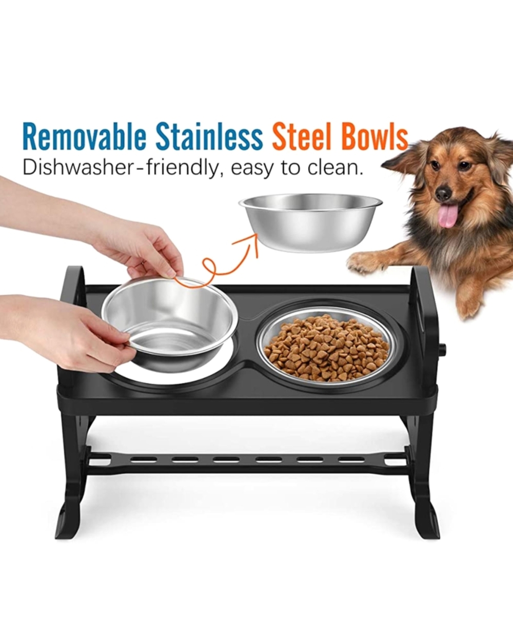 Anti-Slip Elevated Double Dog Bowls Adjustable Height Pet Feeding Dish Feeder Gxma front-1