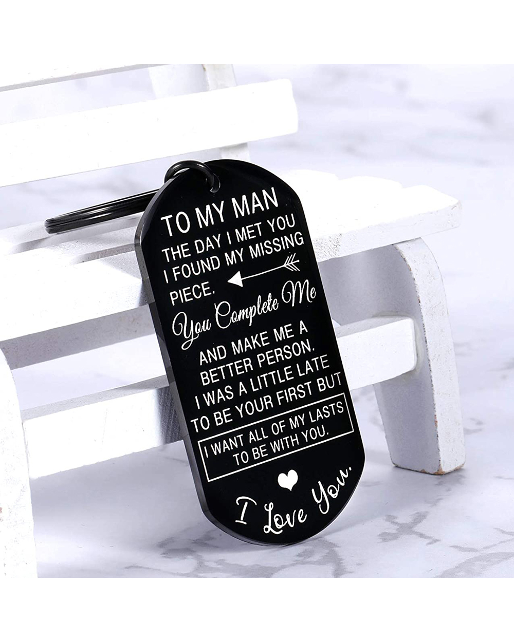 Keychain Birthday Gifts for Boyfriend Husband My Man My Soulmate I love you Couples Keyring for Man front-0
