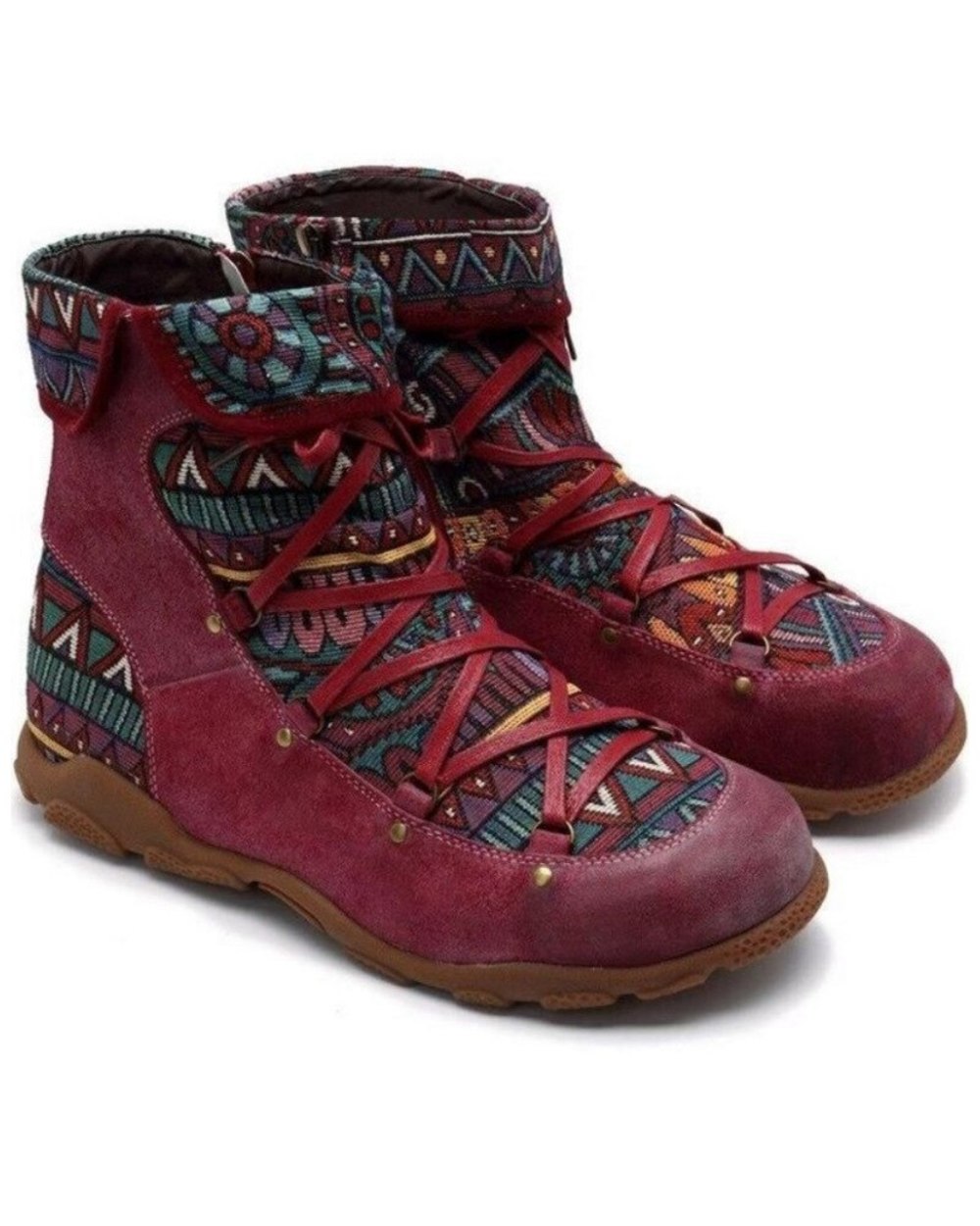 Women's Ladies Retro Native American Style Ankle Zip Short Boots Booties Casual front-2