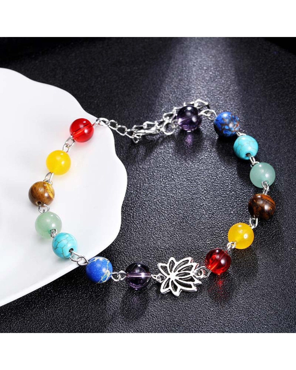 Whole Men Women 7 Chakra Bracelets Bangles Colors Mixed Healing Crystals Stone Chakra Pray Mala Heart Charm Bracelet Je front-2