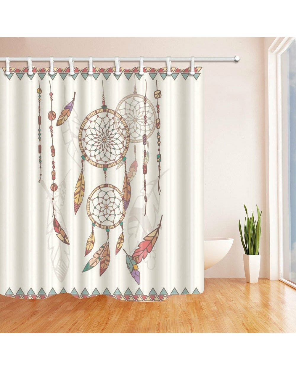 Native Hot Colorful Dream Catcher Bathroom Shower Curtain Set Watercolor Boho Bathroom Decoration Native America front-1