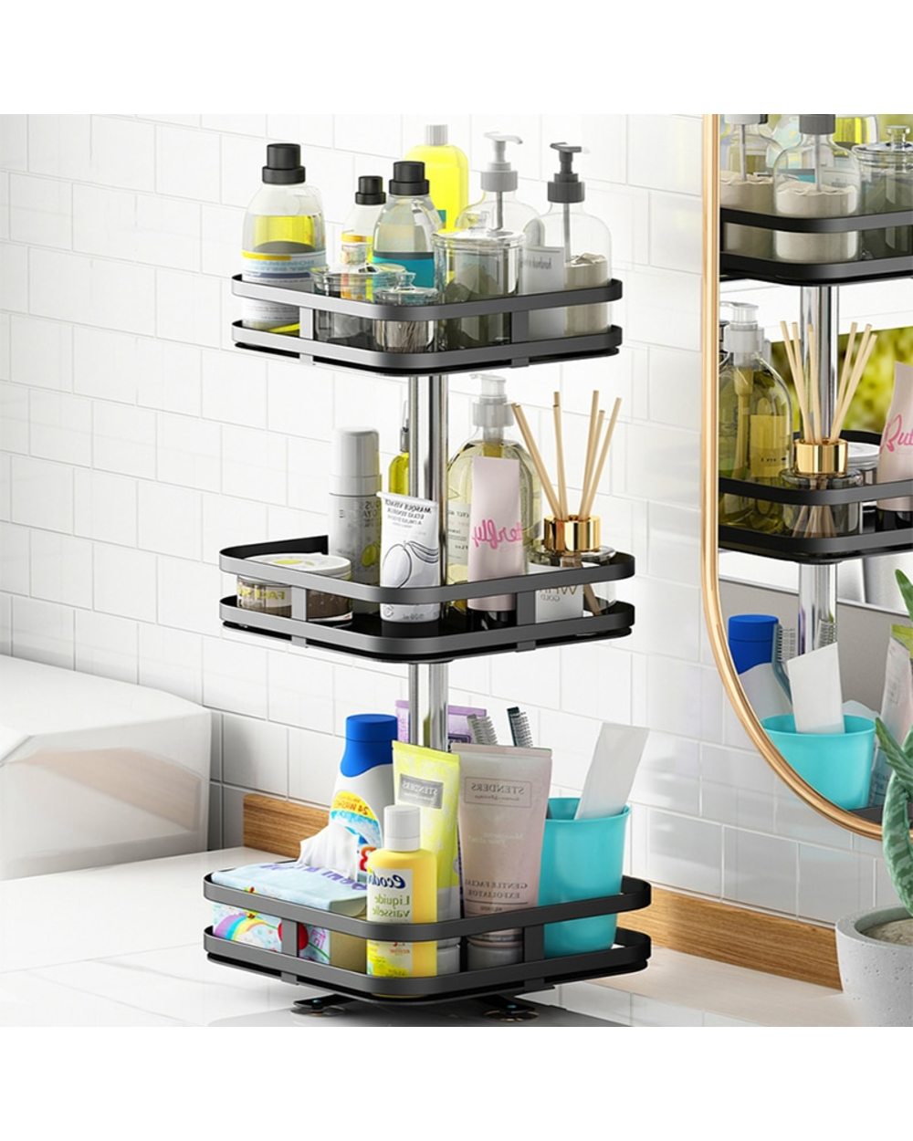 Rotating Storage Rack Spice Jars Holder Bottles Shelves front-4