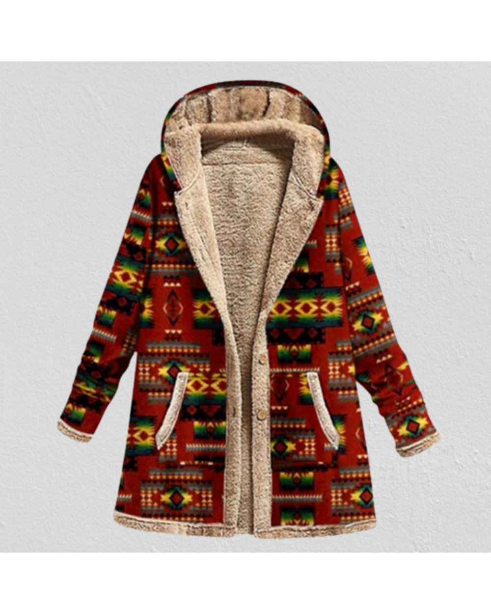 Coat Ethnic Style Single Breasted Warm Hooded Jacket for Autumn Winter Loose Vintage Thick Hooded Outwear Woman VG06 front-2