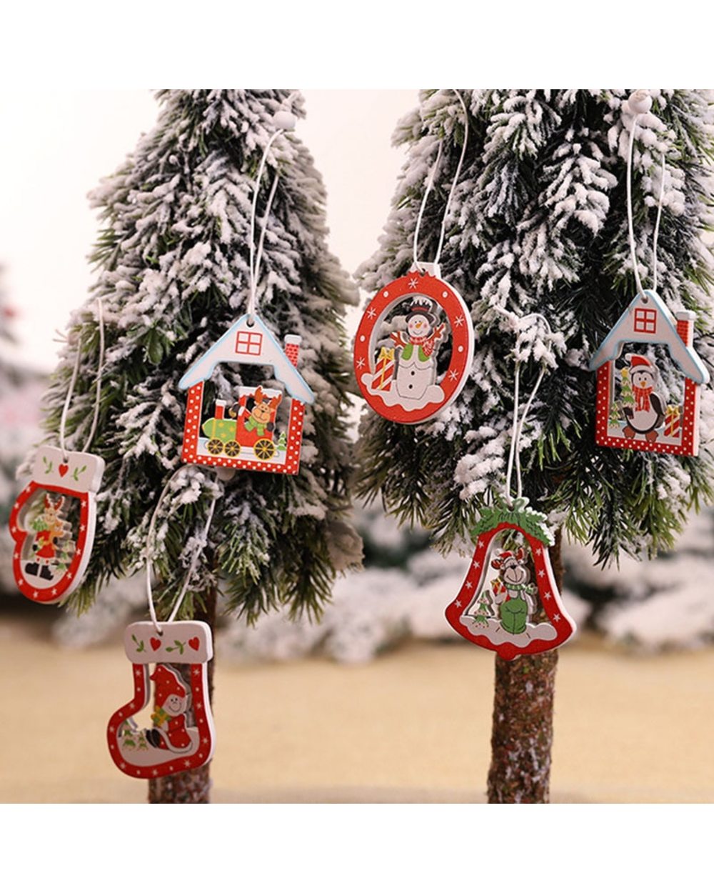 12Pcs Christmas Snowflakes Wooden Pendants Xmas Tree Ornaments Home Hanging Decor Christmas Decorations VG06 front-1
