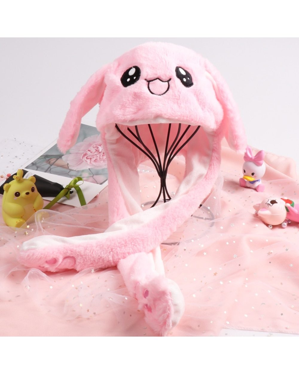 Cartoon Rabbit Hats For Women Child Girls Beanie Winter Plush Bunny Movable Ears Hip Hop Toy Caps front-3