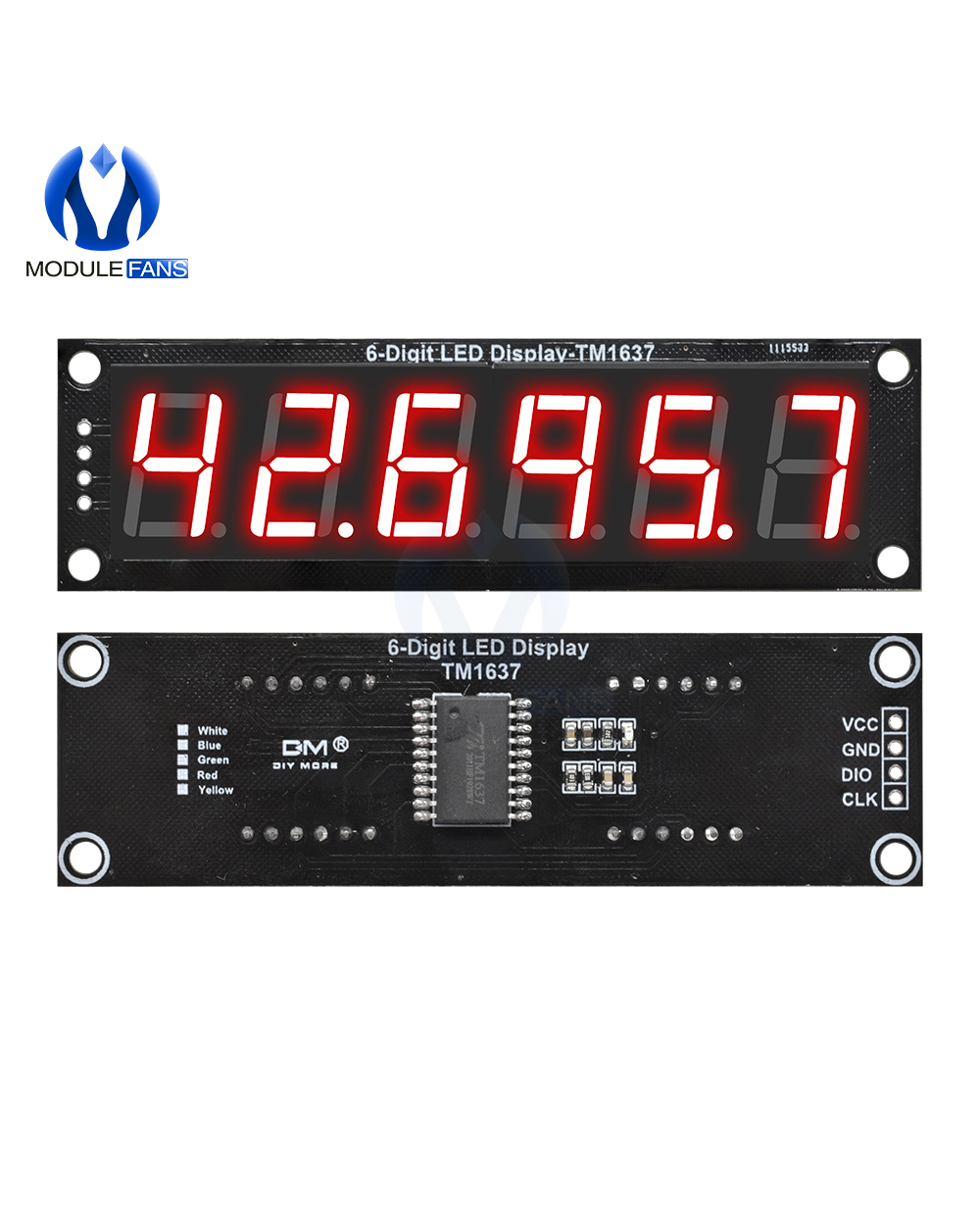 Tm1637 Led Display Module 0.56 Inch 6 Digital Led Indicator Tube For Arduino Red Green Blue Yellow White front-1