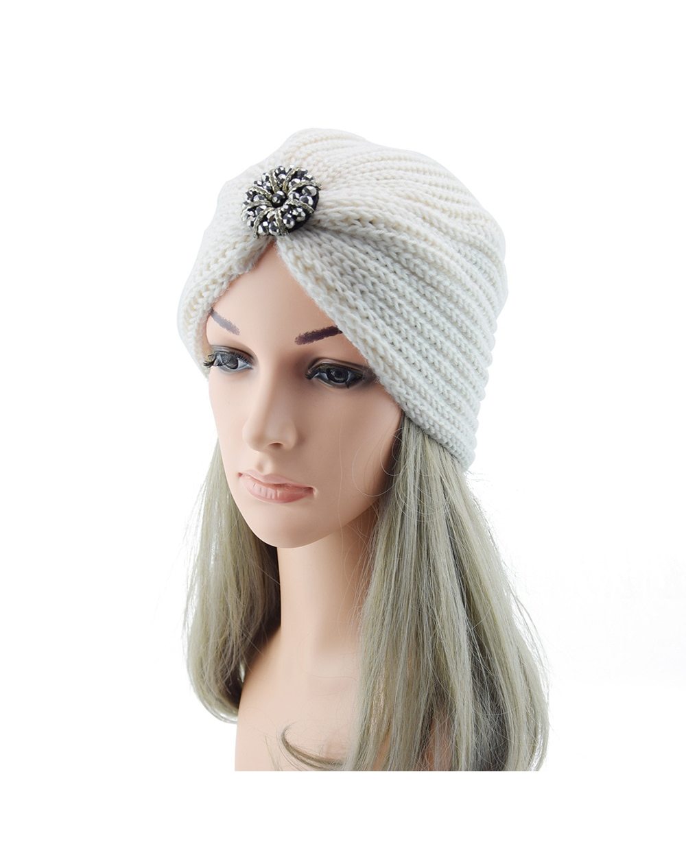 Bohemian Style Winter Woolen Flower Drill Belt Knitted Hat European And American Women Turbans Cap front-2