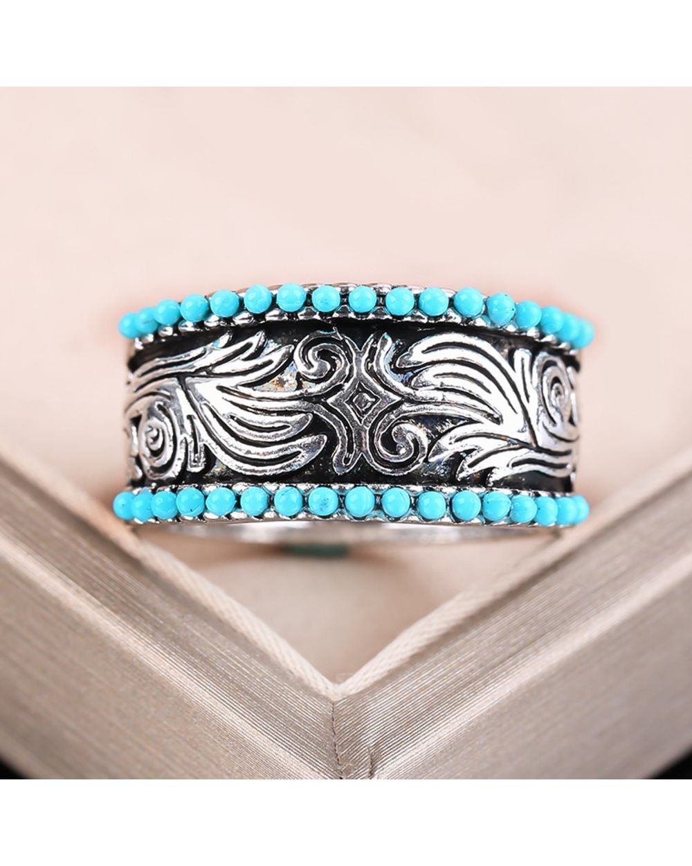 Ring Ethnic Pattern Carved Silver Color Ring Gothic Jewelry For Female front-0