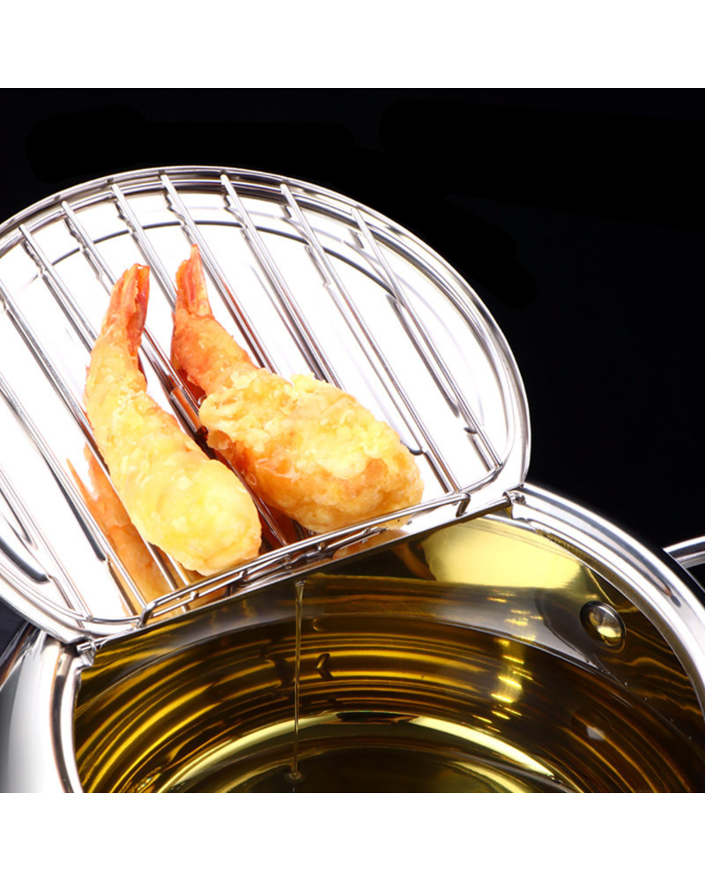 Japanese Deep Frying Pot With A Tometer And A Lid 304 Stainless Steel Kitchen Tempura Fryer Pan 20 24 Cm front-3