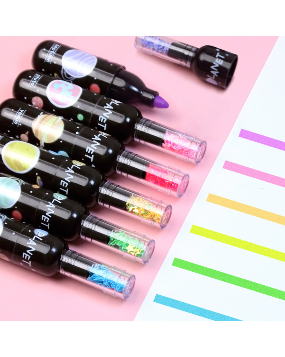 6Pc/Set Cute Planet Wine Bottle Mini Highlighter Marker Pen Drawing Fluorecent Marker Writing Tool Kid Gift School Offi front-0