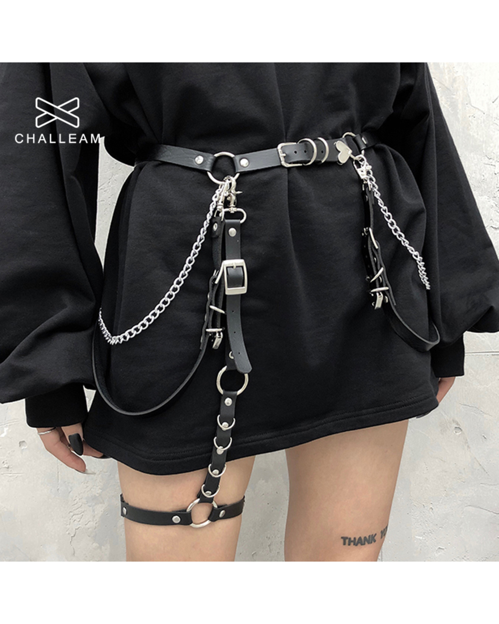 Women Skirt Belt Female Pu Leather Hiphop Rock Nightclub Sexy Jeans Dress Heart Punk Belt With Metal Waist Chain 383 front-0