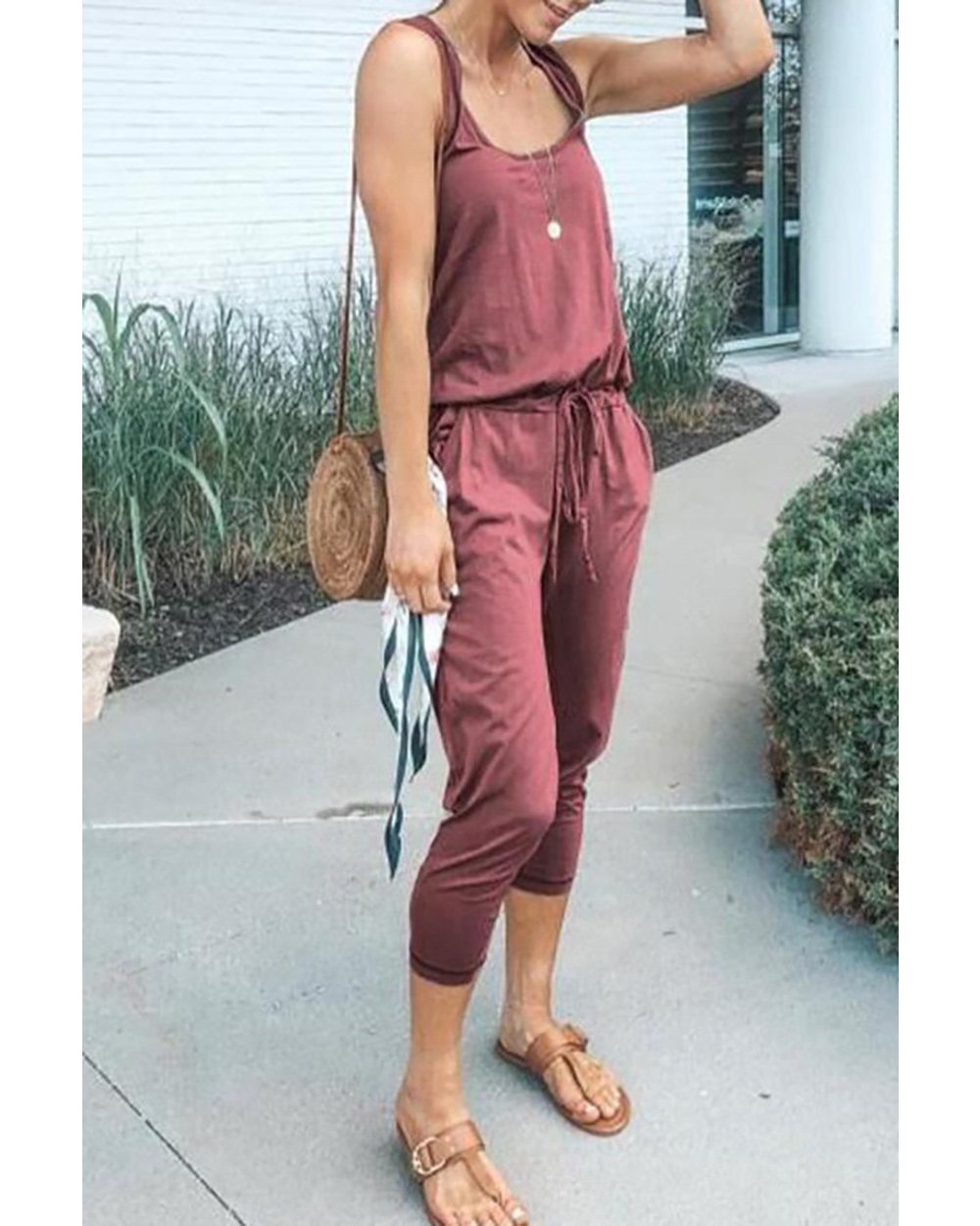 New product explosion 4 colors 2019 summer fashion belt with pocket women's lace plus size jumpsuit sling sexy jumpsuit front-4