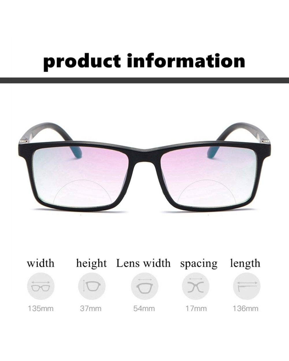 Men Women Bifocal Reading Glasses Anti-Blue Light Far Near Magnification Presbyopic Glasses Square Full Frame Diopter + front-4