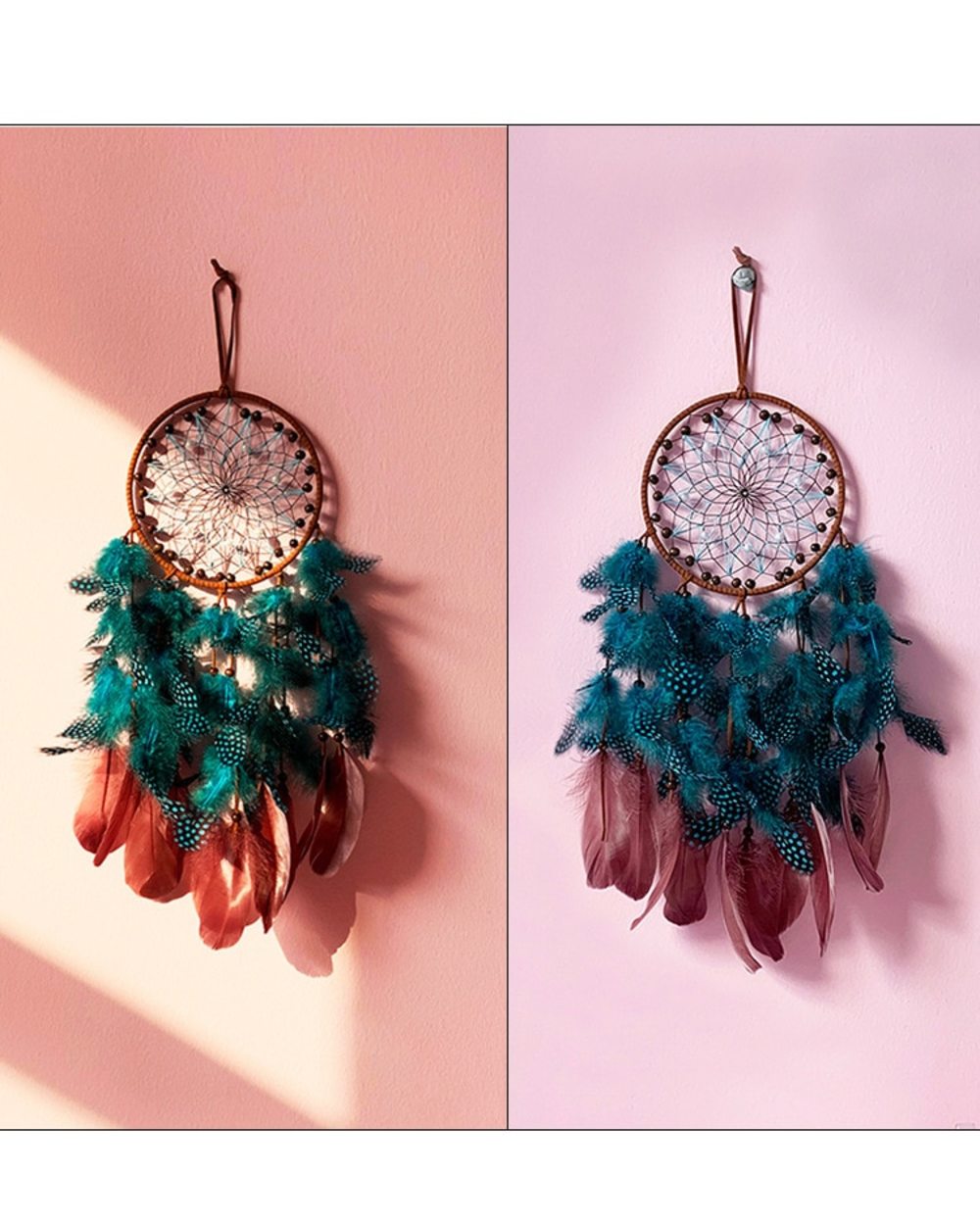 Nordic Dream Catcher Home Cecor Garden Decoration Outdoor Room Wall Decor Ramadan Beads Blue Feather Craft Gift VG06 front-4