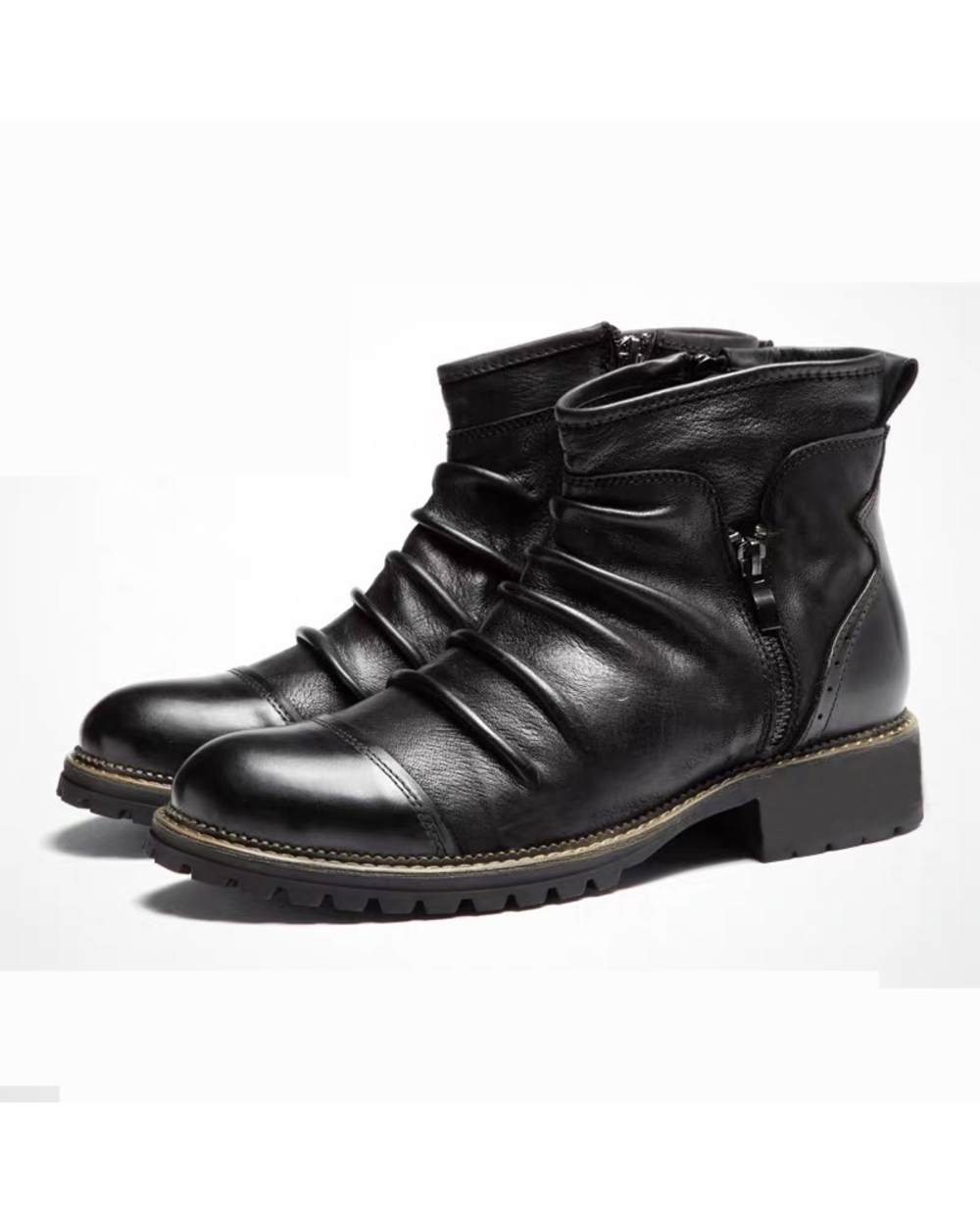 Men Leather Boots Fashion Retro Zipper Ankle Booties Breathable Shoes front-0