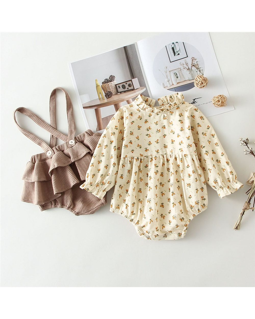 2Pcs Vintage Baby Girl Clothes Set Romper Dress front-4