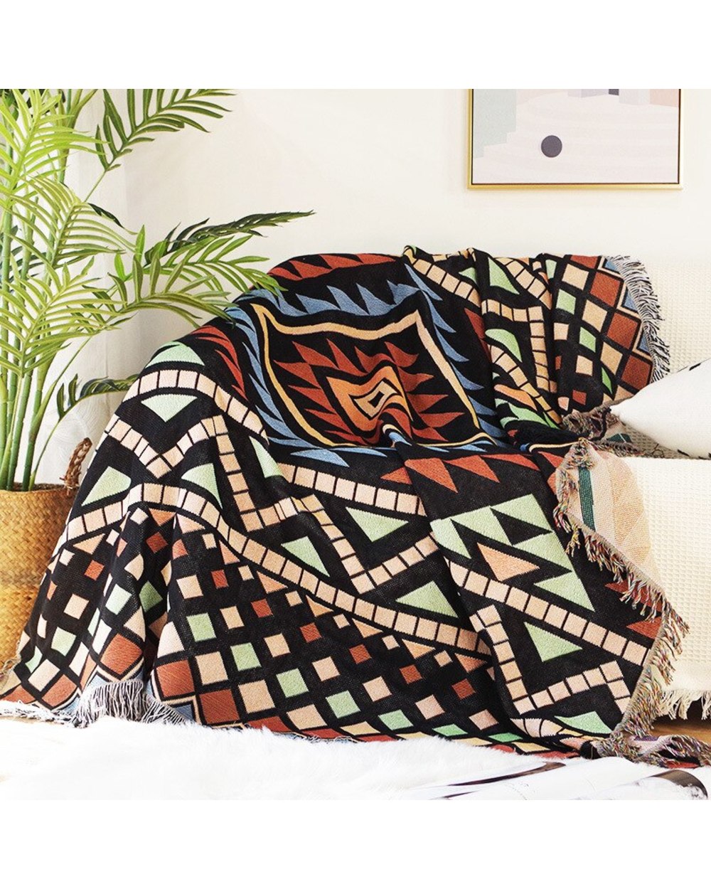 Geometric Knitted Sofa Throw Blanket Boho Knit Chair Sofa Couch Cover Floor Carpet Soft Plaid Sofa Bed Cover front-4