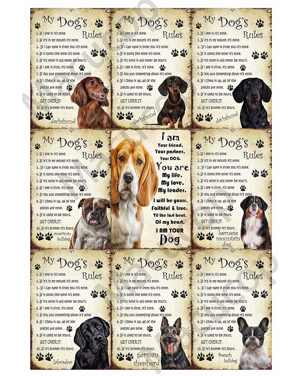 German Shepherd Rules Vintage Rusty Metal Sign 12" X 8" Home Wall Decoration Metal Plaques front-2