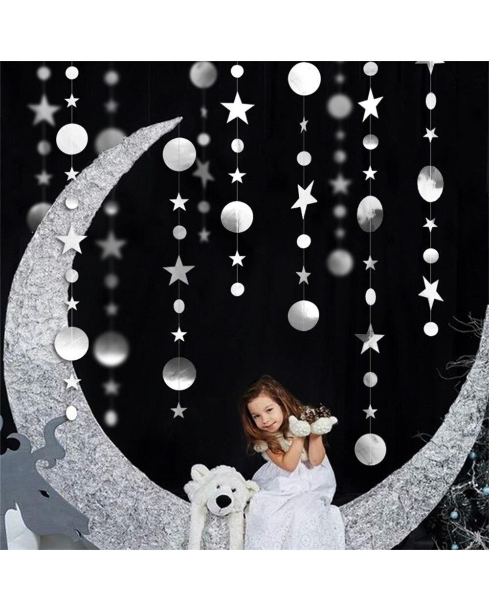 Christmas Decoration Gold Silver Star Round Paper Garlands Baby Shower Party Decorations Banners Christmas Supplies front-2