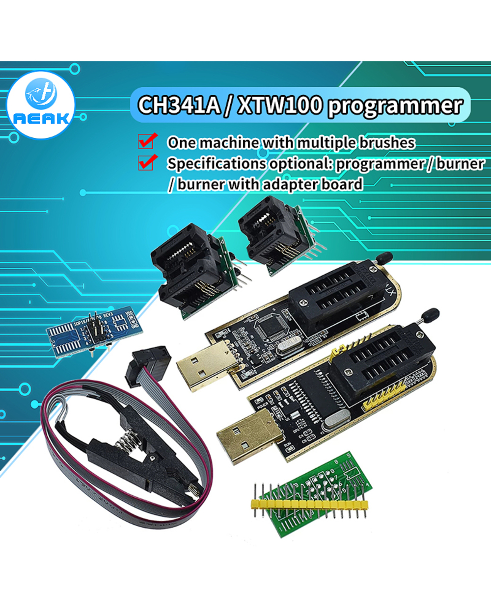 Ch341a Xtw100 24 25 Series Eeprom Flash Bios Ch341 Usb Programmer Module + Soic8 Sop8 Test Clip For Eeprom 93Cxx / 25Cx front-0